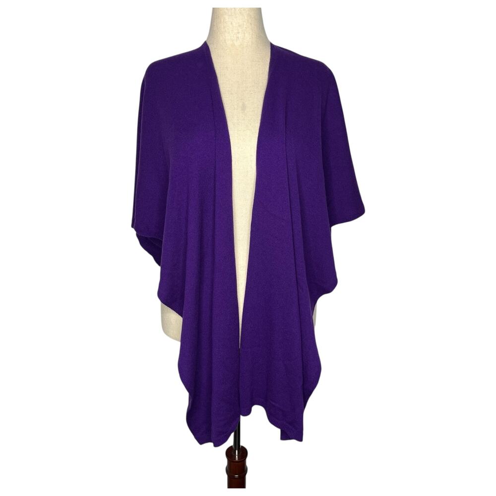 PER SE Women's Shrug Shawl Size LX L Purple 100% Cashmere Hi Lo Waterfall